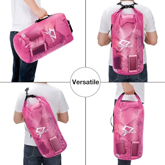 PISCIFUN 40L DRY BAG PINK BACK STRAPS HEAVY DUTY WATERPROOF BEACH SURFING SWIM - Picture 2 of 5